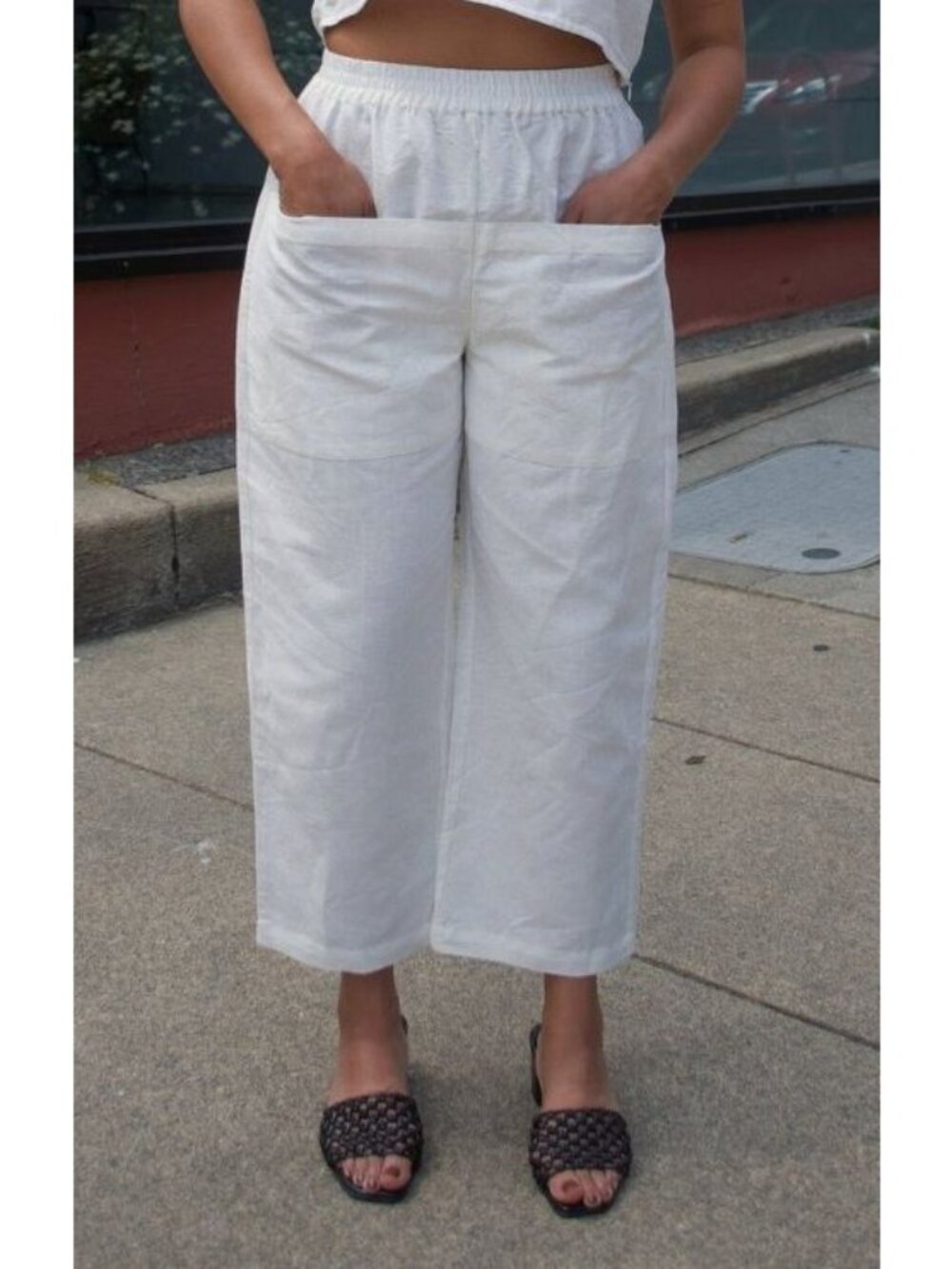 Rujuta Sheth Linen Phoebe Pant, Ivory, Size XXL